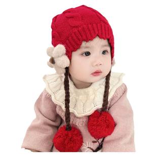 秋冬季婴儿帽子女宝宝女童帽公主花边针织毛线帽婴幼儿假发辫子帽