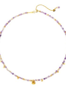 落岸银镀金吊坠天然紫黄水晶项链