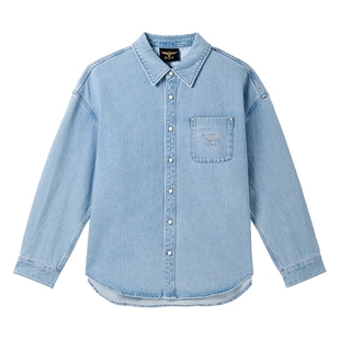 BOYLONDON男女同款春季外套翅膀刺绣牛仔宽松百搭长袖衬衫N48005