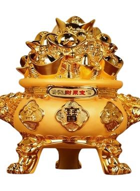 中式财神绒沙金香炉家居装饰摆件招财吉祥物福泽绵长九紫离火推荐