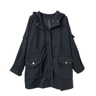 大码工装风衣外套女短款款春秋300胖mm200斤加肥加大宽松显瘦上衣