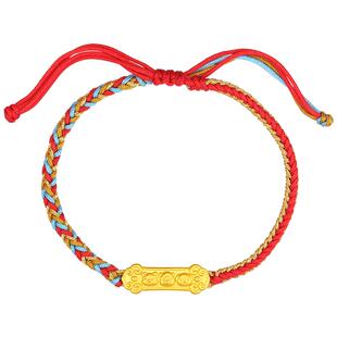 潮宏基宝宝三合黄金手链手绳串珠足金转运珠5D硬金生肖龙蛇宝宝