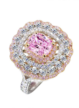 欧美宫廷复古彩金粉钻戒指女