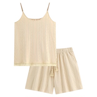 悦内带胸垫一体睡衣女士夏款夏季纯棉吊带背心短裤家居服夏天套装