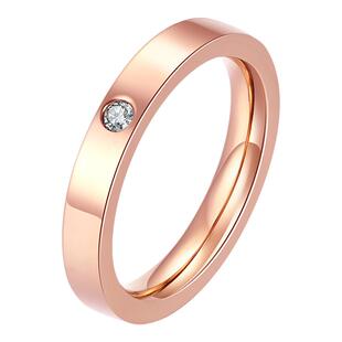 日韩版简约时尚戒指女式玫瑰金个性光面单钻镶钻钛钢男情侣指环