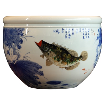 小桥窑鱼缸青花彩绘联名