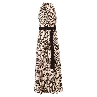 [新品首降]DVF2026春夏度假棕色迷宫几何无袖挂脖裹身裙DW1U020