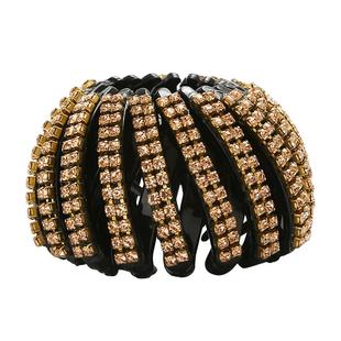 韩版水钻盘发器女丸子头花苞头双排鸟巢发箍发抓满钻马尾夹头饰品