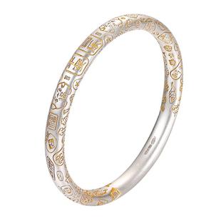 九乐足银999纯银手镯女古法吉言描金磨砂银手镯国潮民族风送女友