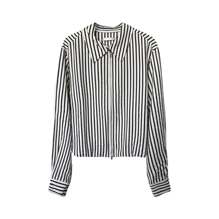 LUNA“必须入手”早春黑白竖条纹通勤气质收腰宽松衬衫