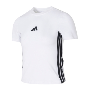 阿迪达斯短袖女装2026夏季新款修身半袖上衣白色圆领短款运动T恤