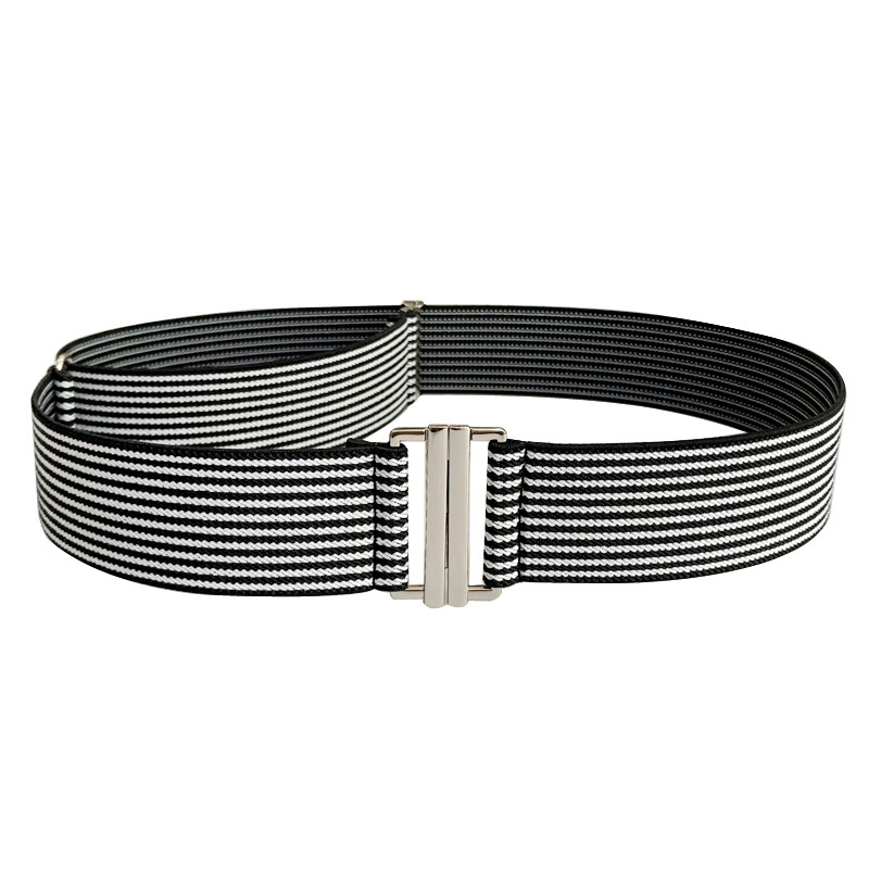 包邮4厘米黑白条纹松紧腰带皮带简约百搭弹力牛仔裤连衣裙女腰封
