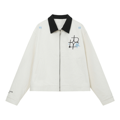 BIPOLAR星光刺绣贴皮夹克外套