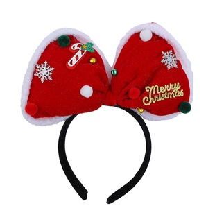 超大立体红色毛绒蝴蝶结发箍圣诞雪花可爱头箍圣诞节装扮cos道具