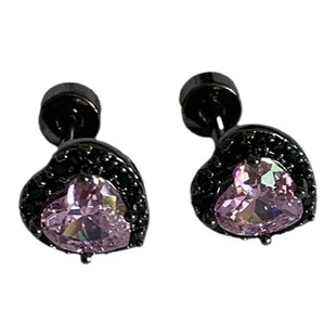 满钻黑色爱心耳骨钉重工设计心形耳饰高级感设计医用钛钢耳蜗钉女