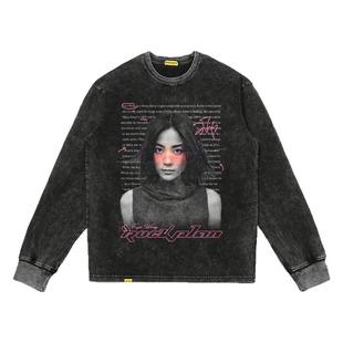 摇滚计划美式印花王菲秋季长袖复古休闲全棉正肩T恤潮流宽松男女