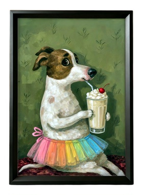 小众搞怪仿油画萌犬带框装饰画
