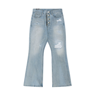 Protocol Index 25fw 流苏破坏脏染做旧水洗牛仔裤金属排扣微喇韩