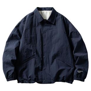 ONUN日系复古宽松休闲翻领教练夹克百搭纯色简约春秋新款工装外套