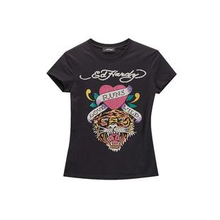 Ed Hardy埃德哈迪冬季新款拔印烫钻美式弹力修身女士短袖T恤