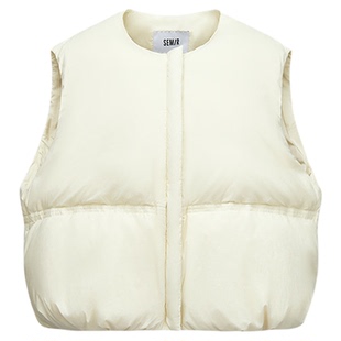 森马羽绒马甲女冬纯色收腰圆领叠穿2025新款oversize肌理花苞外套