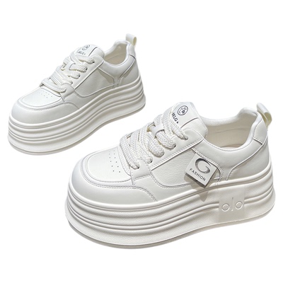 厚底真皮小白鞋配阔腿裤休闲板鞋