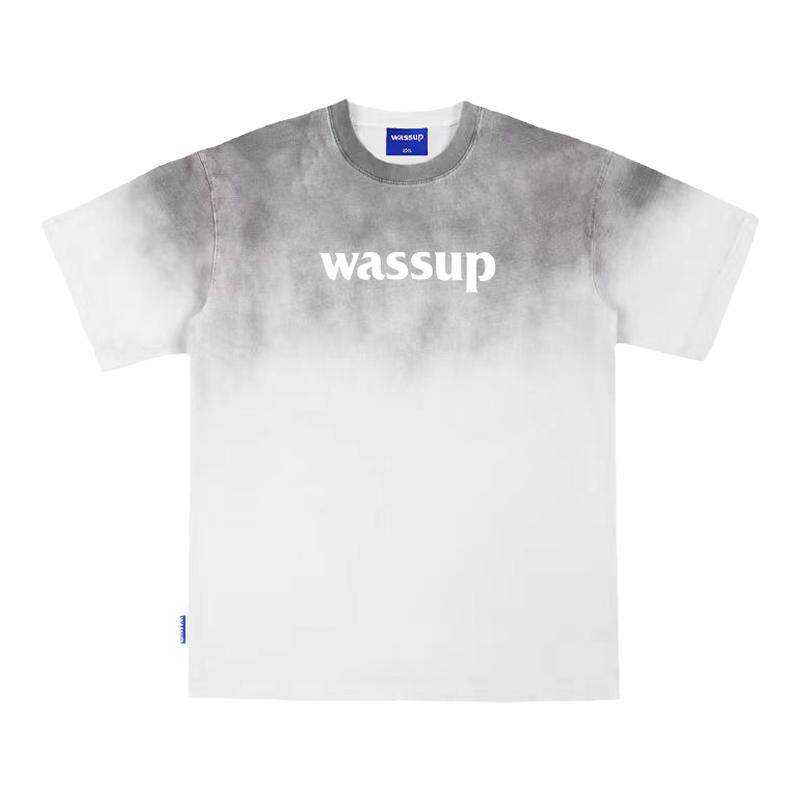 WASSUP灰白渐变水洗短袖男