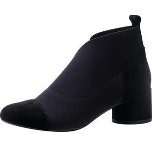 VIDIVICI奶奶鞋新款羊皮弹力松紧真皮及踝靴粗跟单靴中跟短靴女靴