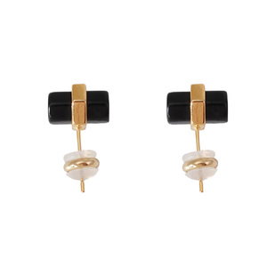 黑玛瑙耳钉2026新款爆款高级感黑色耳环轻奢朋克风天然石韩国耳饰