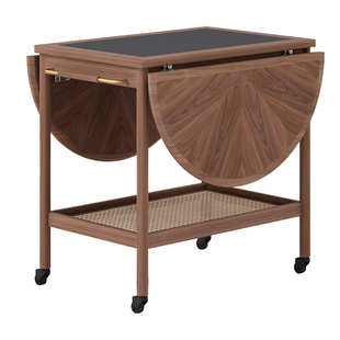 折叠茶几实木可移动沙发边几黑胡桃木小推车岩板茶台小户型茶桌