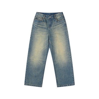 特惠6折起EMPTY REFERENCE原创做旧水洗猫须压褶宽松休闲裤牛仔裤