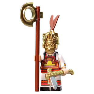 第三方殷商战士中古代乐积木士兵人仔金色盔甲面具军事战争玩具