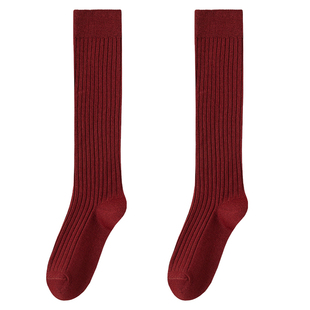 羊毛小腿袜子女秋灰色长筒针织中筒秋冬毛线加厚保暖高筒半腿长袜