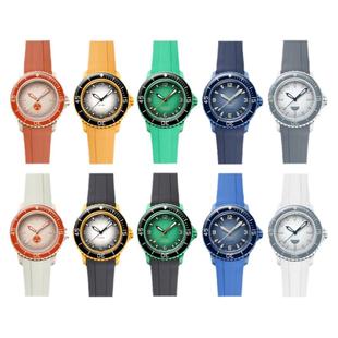 适用swatch宝珀联名表带blancpain斯沃琪风暴洋弧形橡胶带折叠扣