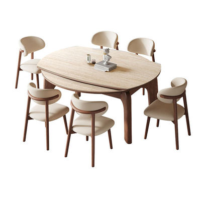 大象腿餐桌可伸缩全实木洞石岩板