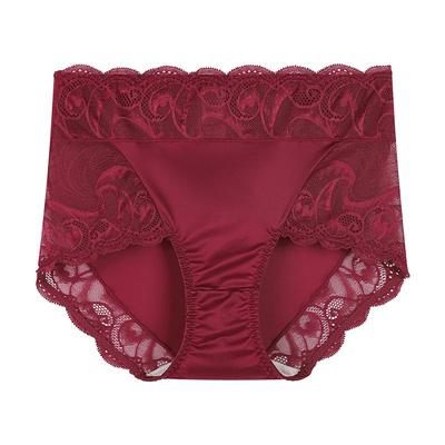 本命年高腰蕾丝内裤女性感酒红色