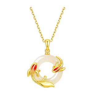 中国黄金珍尚银和田玉项链平安扣吊坠新年本命生日礼物送女友妈妈