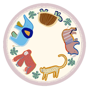 儿童房可通圆形地毯男孩卧室房间书房床边可爱动物毛毯阅读区地垫