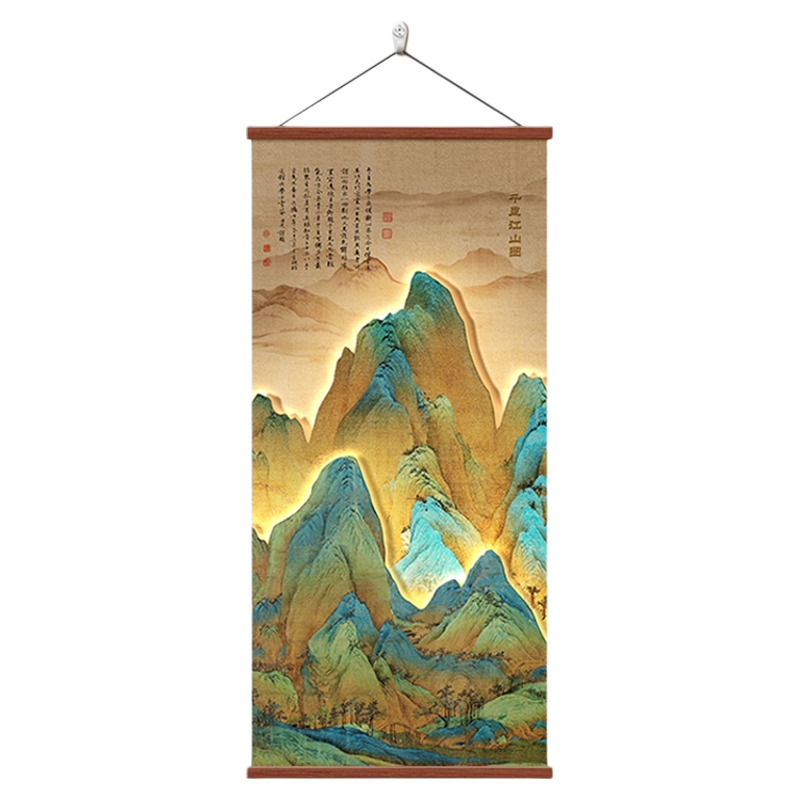 千里江山图玄关挂画宋代美学客厅入户走廊装饰画书房办公室卷轴画