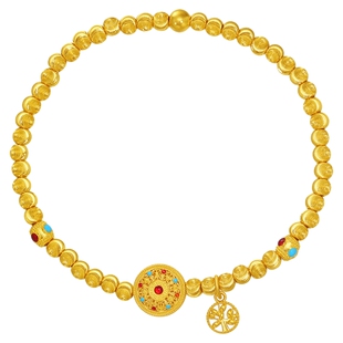 潮宏基臻金八宝罗盘黄金手链足金手串古法鎏彩发财树礼物猫眼珠卟