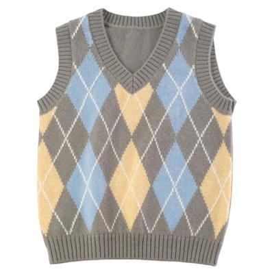 菱形格男童纯山羊绒马甲