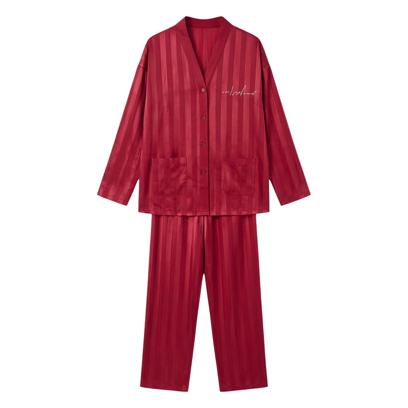 本命年红色条纹真丝情侣款家居服