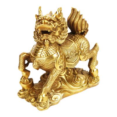 慈风阁黄铜麒麟摆件一对