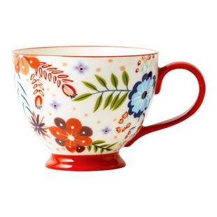 美式早餐杯手绘陶瓷杯子家用创意田园风马克杯大容量牛奶杯燕麦杯