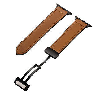 适用苹果s11疯马皮纹手表表带iwatch10皮质磁吸扣s9时尚高级女款applewatch8运动男款军绿色ultra3原装正品秋