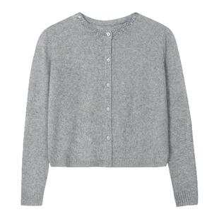 SeRinaBlue2026春季新款气质上衣长袖圆领女士保暖灰色羊毛衫开衫