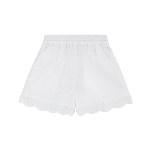 【沙滩日光浴】全棉镂空蝴蝶结绣花 度假短裤白色花边女童夏新