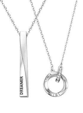 纯银莫比乌斯环银条情侣项链一对