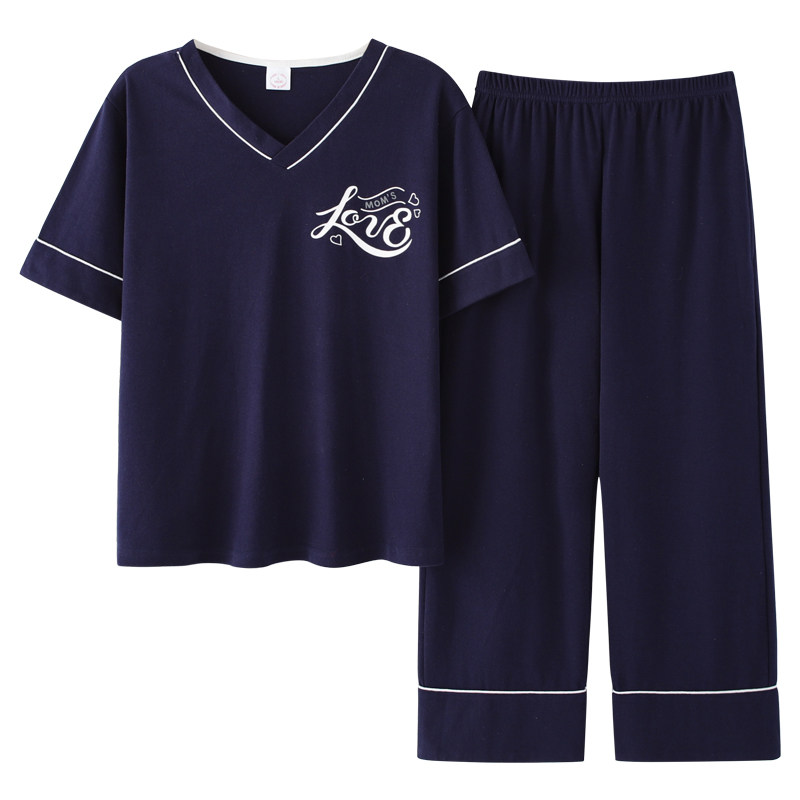 南极人2022年新款睡衣女夏纯棉短袖大码七分裤两件套装薄款家居服