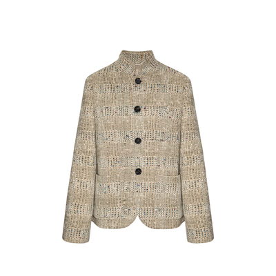 嫚渡羊毛LP老钱风立领高腰套装